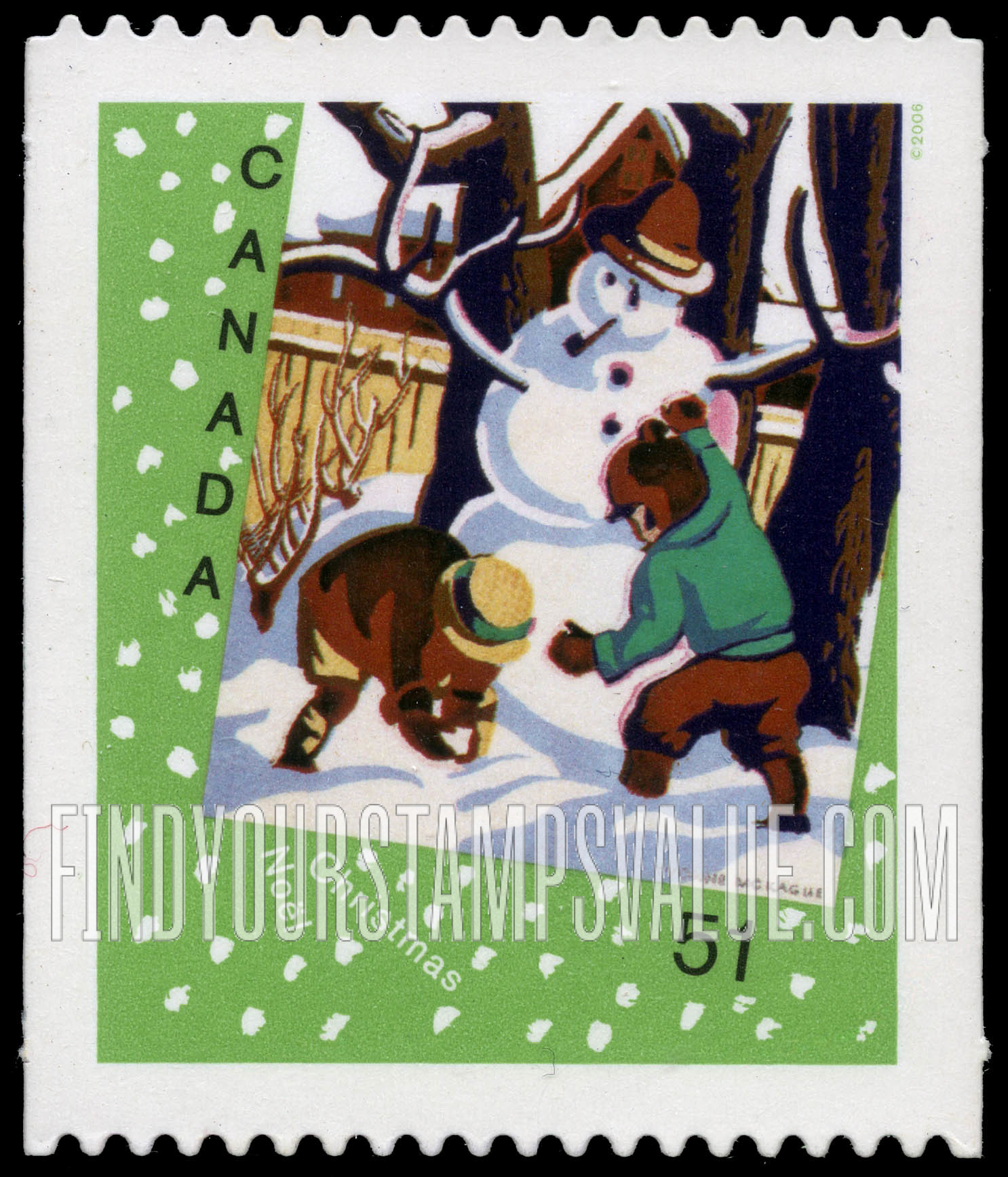 FindYourStampsValue: Christmas Card Art: Snowman, by Yvonne McKague Housser