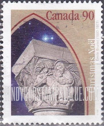 FindYourStampsValue: Capital Sculptures by Emile Brunet, Sainte-Anne-de-Deaupre Basilica: Flight to Egypt