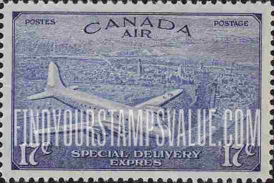 FindYourStampsValue: DC-4 Transatlantic Mail Plane Over Quebec