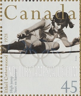 FindYourStampsValue: Canadian Olympic Gold Medalists: Ethel Catherwood, high jump, 1928