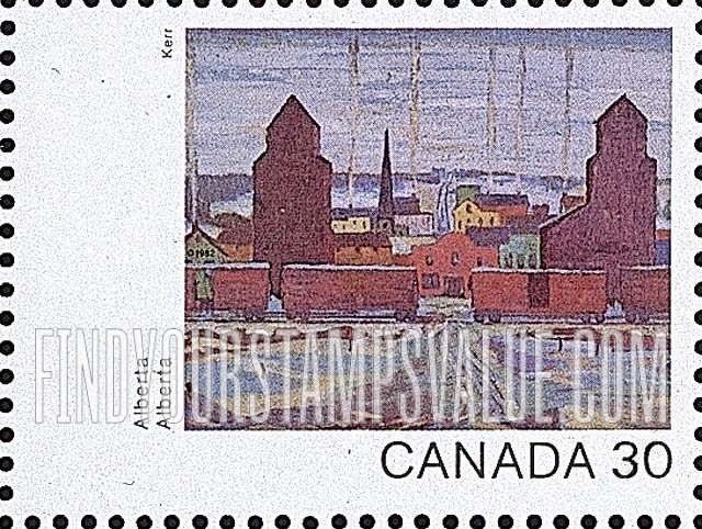 FindYourStampsValue: Prairie Town—Early Morning, by Illingworth Kerr.