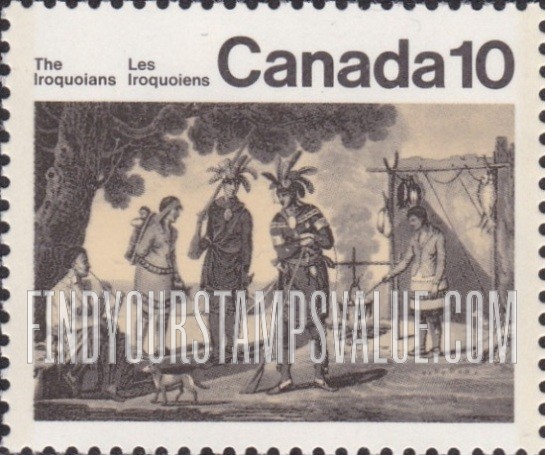 FindYourStampsValue: Indians of Canada: Iroquoian Encampment, by George Heriot