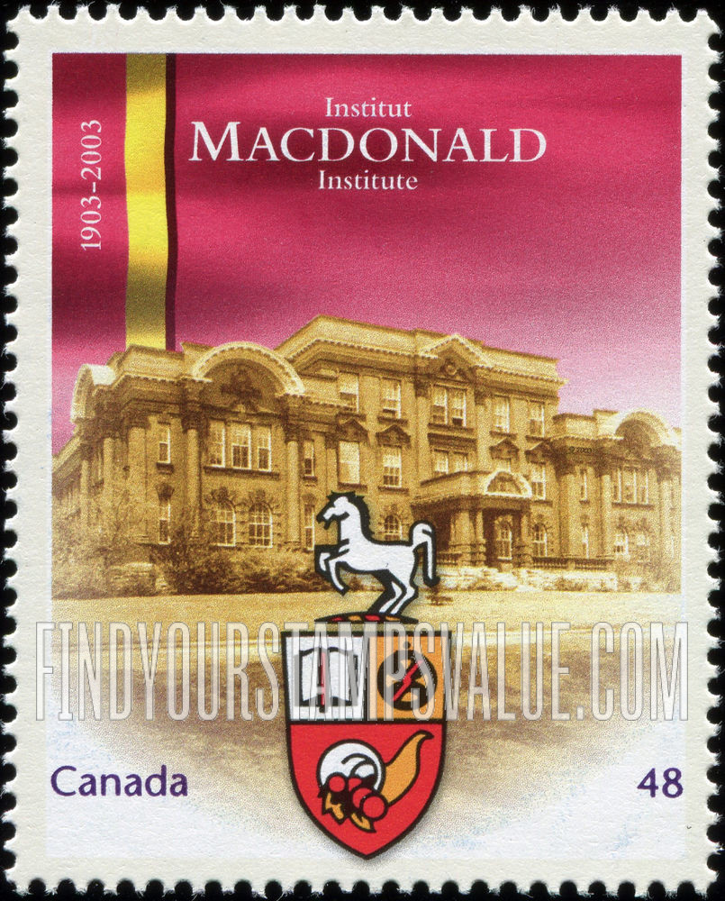 FindYourStampsValue: Universities: Macdonald Institute, Guelph, Ontario, centennial