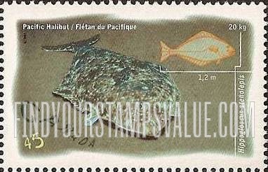 FindYourStampsValue: Salt Water Fish: Pacific halibut