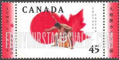 FindYourStampsValue: Sumo Wrestling Tournament, Vancouver: Sumo champion performing bow twirling ceremony