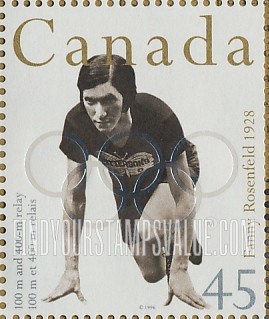 FindYourStampsValue: Canadian Olympic Gold Medalists: Fanny Rosenfeld, 100m, 400m relay, 1928