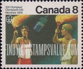 FindYourStampsValue: 1976 Olympic Games ceremonies: Olympic Torch Ignited by Satellite in Canada