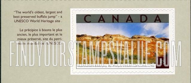FindYourStampsValue: Tourist Attractions Type of 2001: Head-Smashed-In Buffalo Jump Alberta.