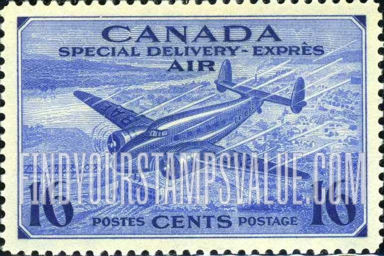 FindYourStampsValue: Trans-Canada Airplane and Aerial View of a City