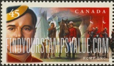FindYourStampsValue: Royal Canadian Mounted Police: Male mountie, native, horse
