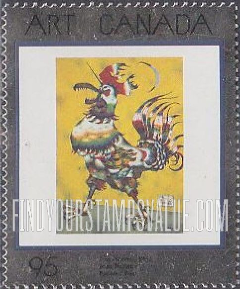 FindYourStampsValue: Art Type of 1988: Coq Licorne, by Jean Dallaire (1916-65)