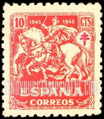 FindYourStampsValue: Postal Tax: Tuberculosis Fund, Lorraine Cross in Red, St. George Slaying the Dragon