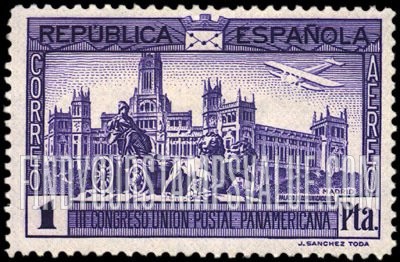 FindYourStampsValue: Air Post: Madrid Post Office and Cibeles Fountain