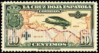 FindYourStampsValue: Semi-Postal: Red Cross, Airplane and Map of Madrid-Manila Flight