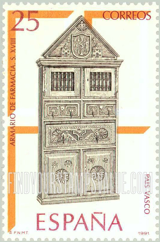 FindYourStampsValue: Antique Furniture: Wedge top armoire, 18th century