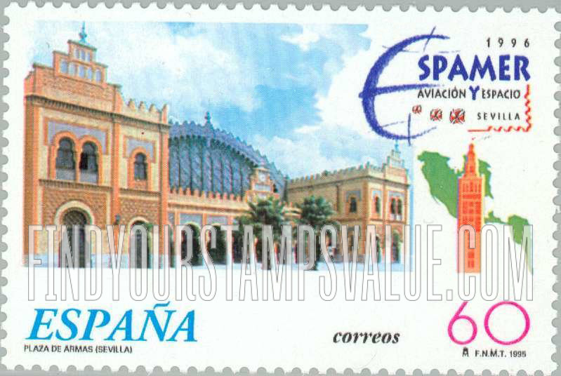 FindYourStampsValue: Espamer ’96, Aviation & Space Philatelic Exhibitions, Seville: Sevilla-Plaza de Armas Railway Station
