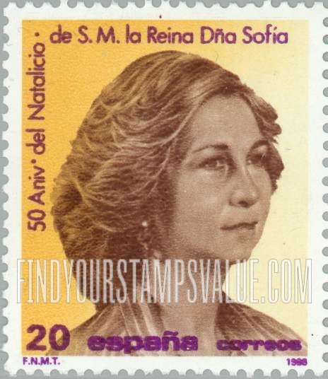 FindYourStampsValue: HRH Sofia and Juan Carlos, 50th Birth Anniversary: Sofia