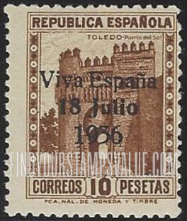 FindYourStampsValue: Revolutionary Overprints, Nationalist (Revolutionary) Forces, Santa Cruz de Tenerife: Gate of the Sun at Toledo