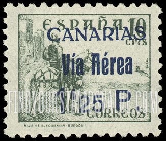 FindYourStampsValue: Revolutionary Overprints, Nationalist (Revolutionary) Forces, Canary Islands Air Post, Use via the Lufthansa Service: “El Cid”