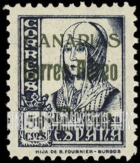 FindYourStampsValue: Revolutionary Overprints, Nationalist (Revolutionary) Forces, Canary Islands Air Post, Use via the Lufthansa Service: Isabella I