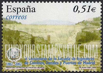 FindYourStampsValue: School of Civil Engineering, Madrid, Bicentenary: Estrecho de Puentes Dam