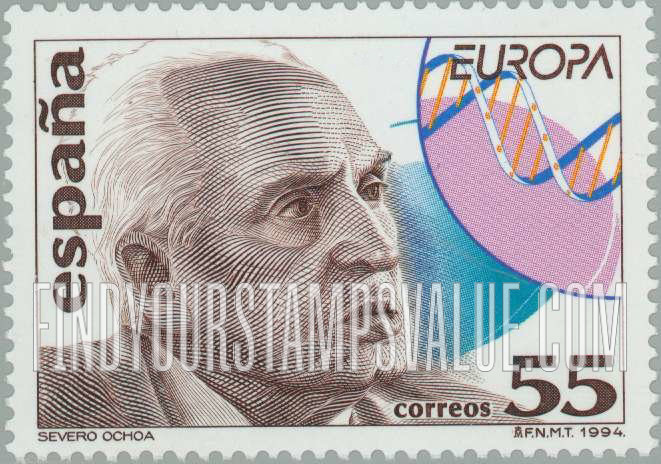 FindYourStampsValue: Europa: Severo Ochoa (1905-93), 1959 Nobel Laureate in Medicine