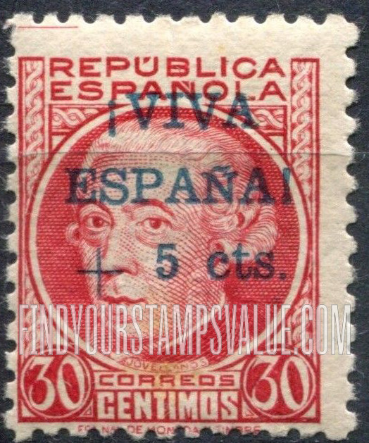 FindYourStampsValue: Revolutionary Overprints, Nationalist (Revolutionary) Forces, Semi-Postal: Gaspar Melchor de Jovellanos