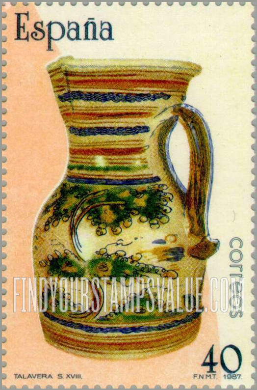 FindYourStampsValue: Ceramicware: Pitcher, 18th cent., Talavera of Toledo