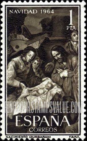 FindYourStampsValue: Christmas Type of 1963: Nativity by Francisco de Zurbaran (1598-1664)