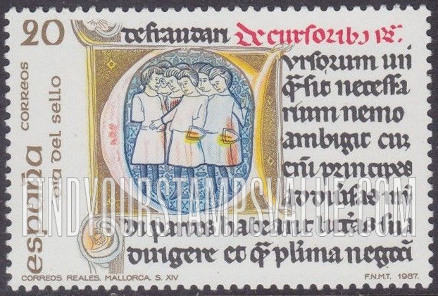 FindYourStampsValue: Stamp Day: Illuminated codex from Constitutiones Jacobi II Regis Majoricum, 14th cent., King Albert I Royal Library, Brussels