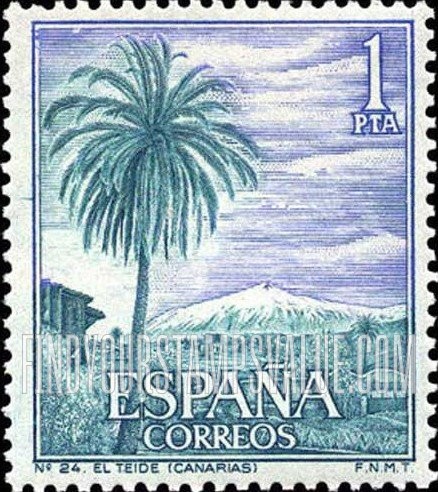 FindYourStampsValue: Tourism: Palm and view, Pico de Teyde, Santa Cruz de Tenerife