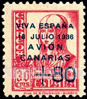 FindYourStampsValue: Revolutionary Overprints, Nationalist (Revolutionary) Forces, Canary Islands Air Post, Use via the Lufthansa Service: Isabella I