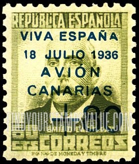 FindYourStampsValue: Revolutionary Overprints, Nationalist (Revolutionary) Forces, Canary Islands Air Post, Use via the Lufthansa Service: Emilio Castelar