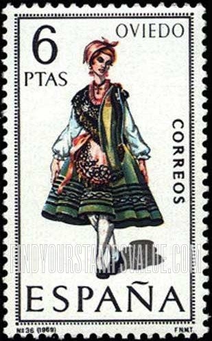 FindYourStampsValue: Regional Costumes Issue: Woman from Oviedo