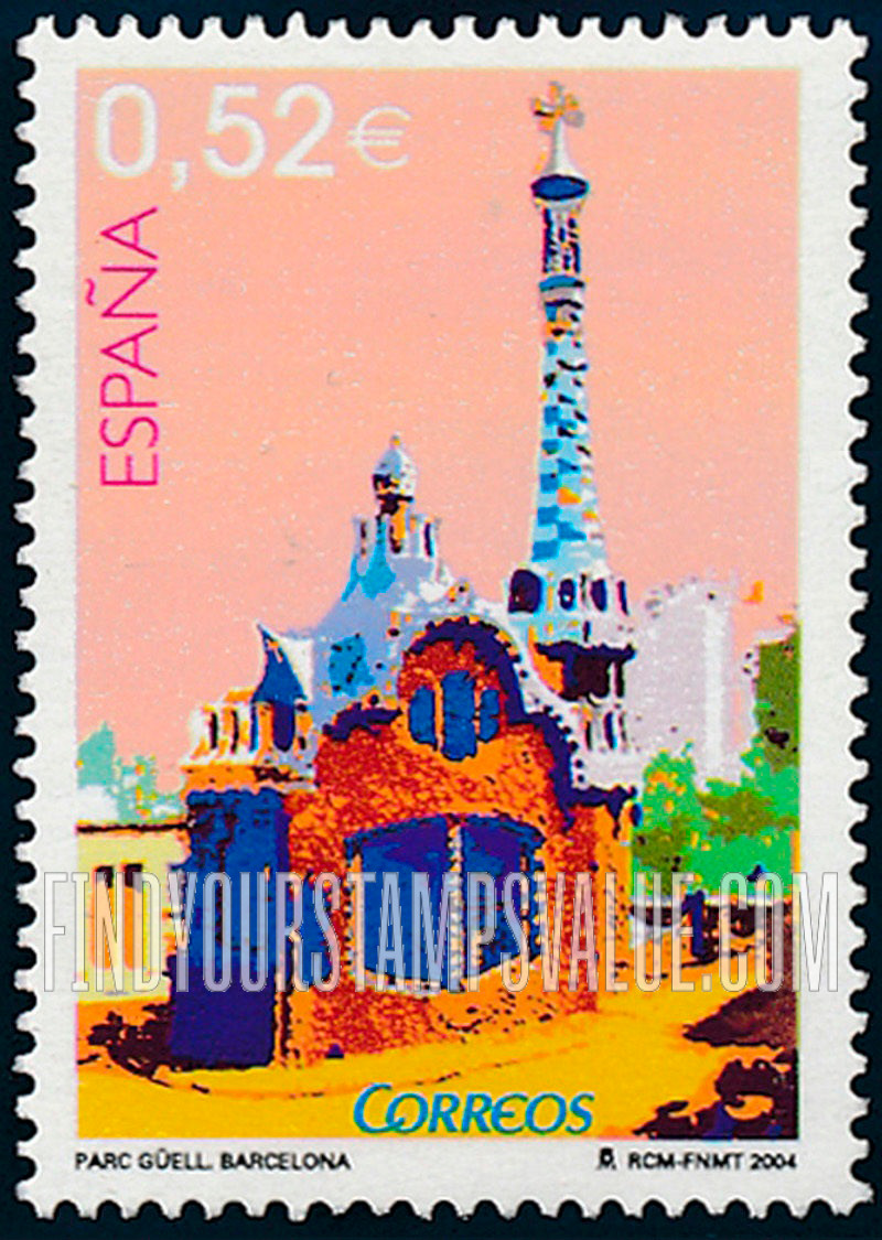 FindYourStampsValue: Buildings in China and Spain: Park Guell, Barcelona