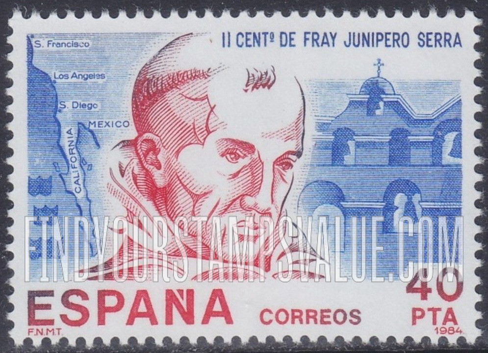 FindYourStampsValue: Father Junipero Serra (1713-84), Mission Founder in California: Map, Serra, mission