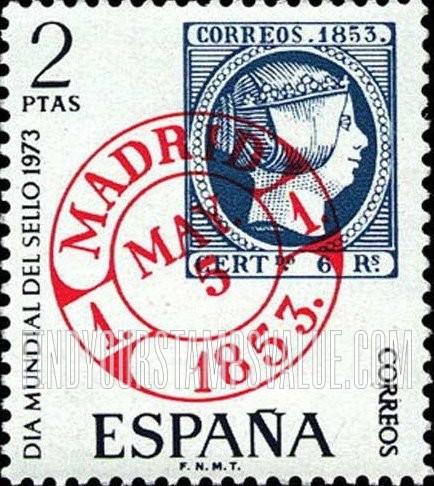 FindYourStampsValue: Spain No. 23 with red Madrid, 1853, cancellation
