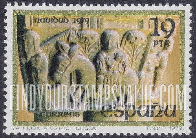 FindYourStampsValue: Christmas 1979: Flight into Egypt, column from St. Peter the Elder, Huesca