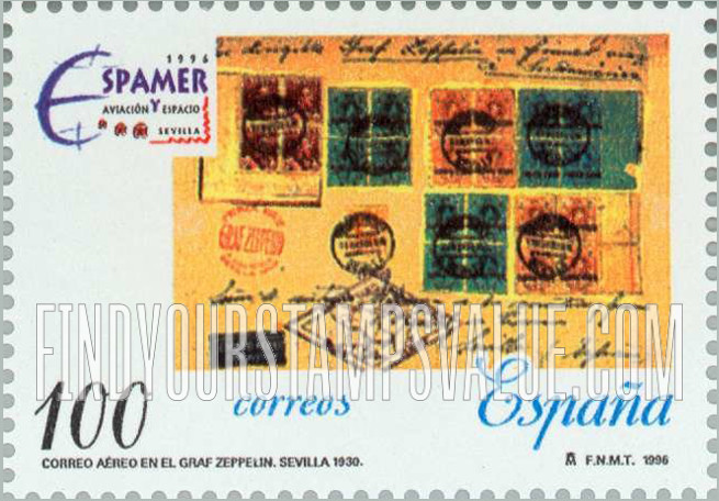 FindYourStampsValue: Espamer β96 Philatelic Exhibition, World Aviation and Space Exposition: Zeppelin cover, Seville, 1930