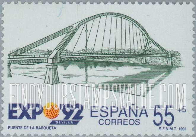 FindYourStampsValue: Semi-Postal: Expo β92, Seville, La Bargueta Bridge