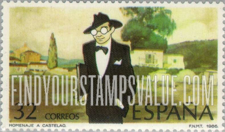 FindYourStampsValue: Alfonso R. Castelao (1886-1950), Artist, Writer: El Buen Cura, 1917