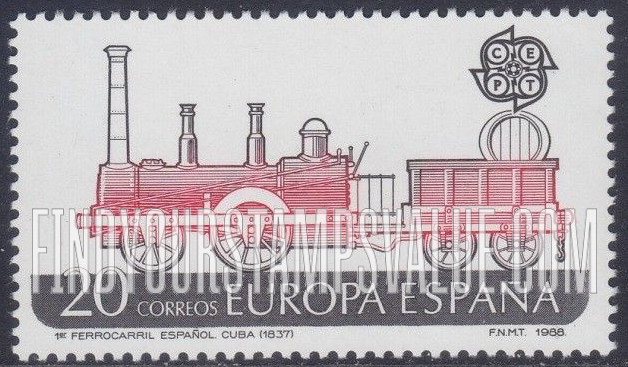 FindYourStampsValue: Europa 1988, Transport and communication: Locomotive made in Spain and operated in Cuba, 1837