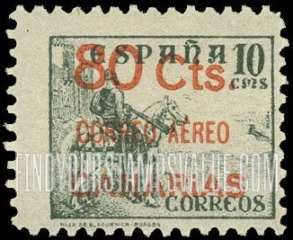 FindYourStampsValue: Revolutionary Overprints, Nationalist (Revolutionary) Forces, Canary Islands Air Post, Use via the Lufthansa Service: “El Cid”