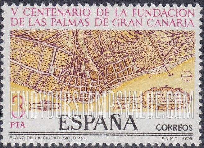 FindYourStampsValue: Map of Las Palmas, 16th Century