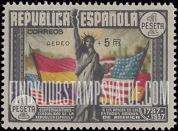 FindYourStampsValue: Air Post: Statue of Liberty, Spanish and US Flags
