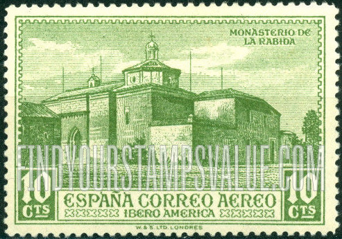 FindYourStampsValue: Air Post: Spanish-American, La Rábida Monastery
