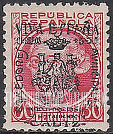 FindYourStampsValue: Revolutionary Overprints, Nationalist (Revolutionary) Forces, Cadiz Semi-Postal: Gaspar Melchor de Jovellanos