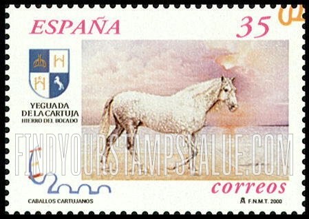 FindYourStampsValue: Carthusian Horses Type of 1998: White horse, sun partially obscured by clouds