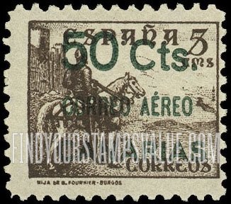 FindYourStampsValue: Revolutionary Overprints, Nationalist (Revolutionary) Forces, Canary Islands Air Post, Use via the Lufthansa Service: “El Cid”