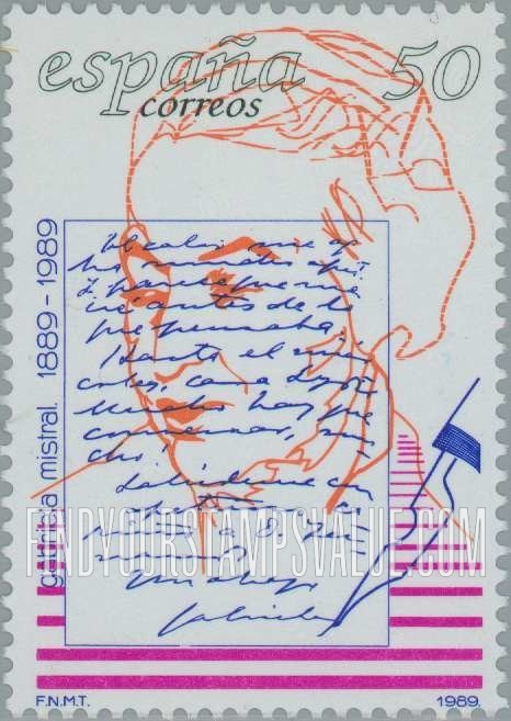 FindYourStampsValue: Gabriela Mistral (1889-1957), Chilean Poet Awarded 1945 Nobel Prize for Literature